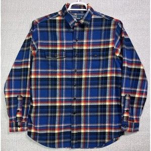 VTG Polo Ralph Lauren Blue Plaid Cotton Chin Strap Work Flannel Button Up Shirt